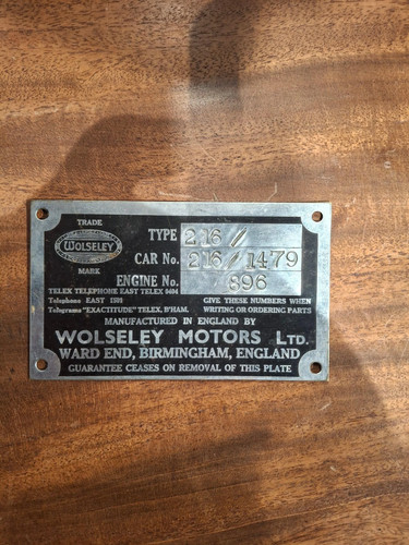 Vintage wolseley motors vin - vintage,
